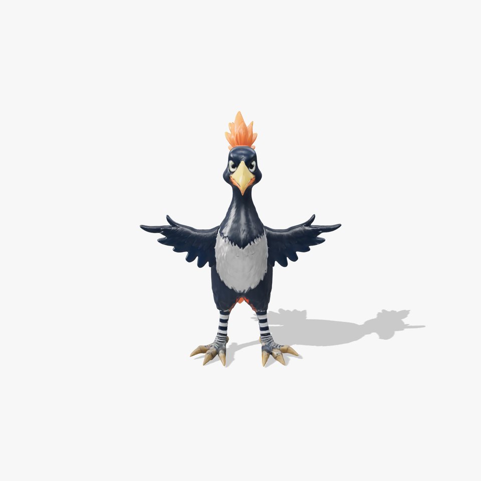 Vibrant Crested Bird Character Rigged and Animated Model